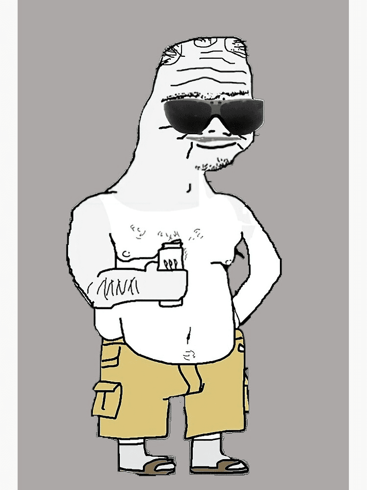 Unc wearing sunglasses and yellow shorts, holding a drink